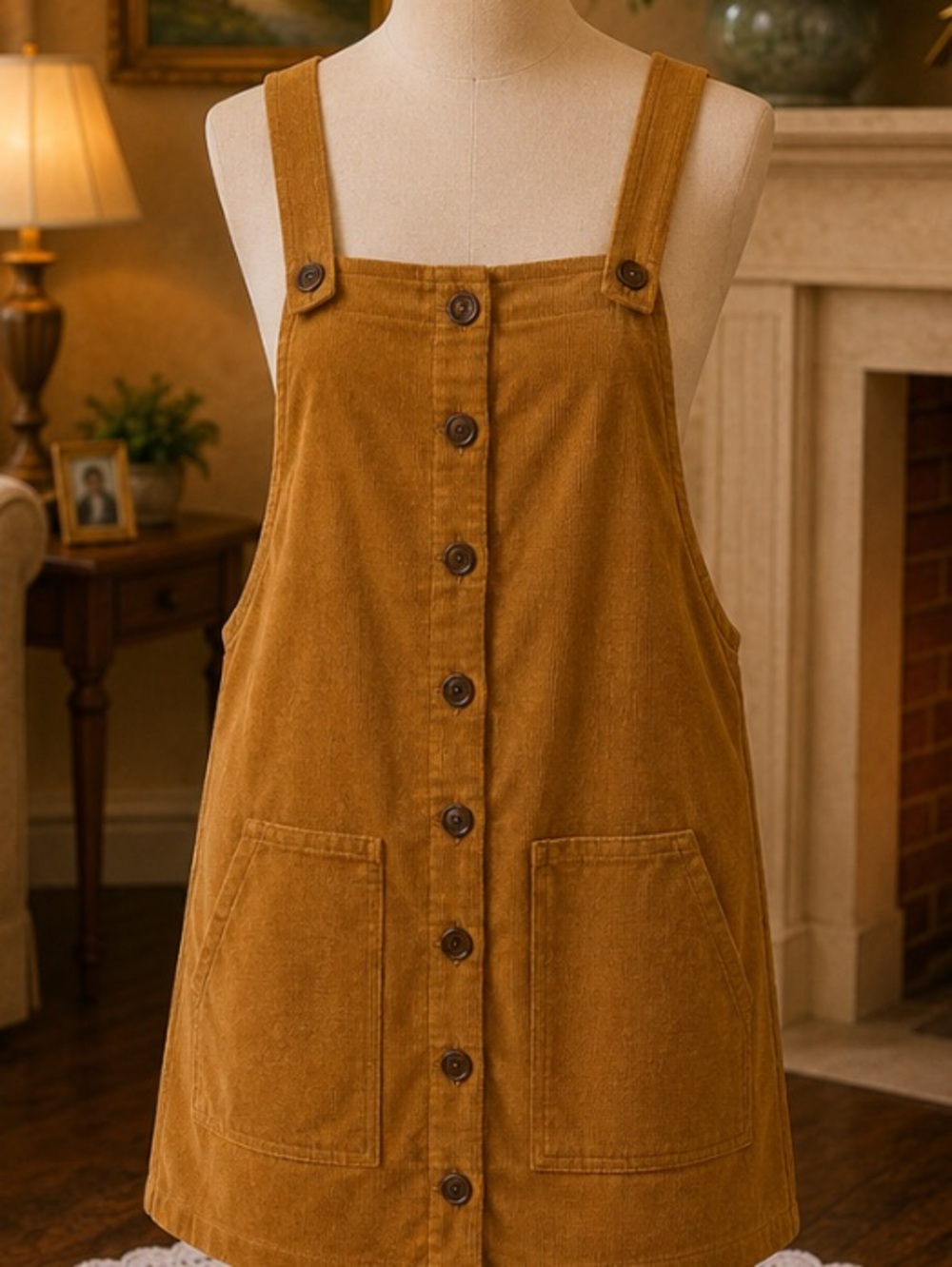 📦 Forever 21 Mustard Corduroy Button-up Skirt Dress Overalls